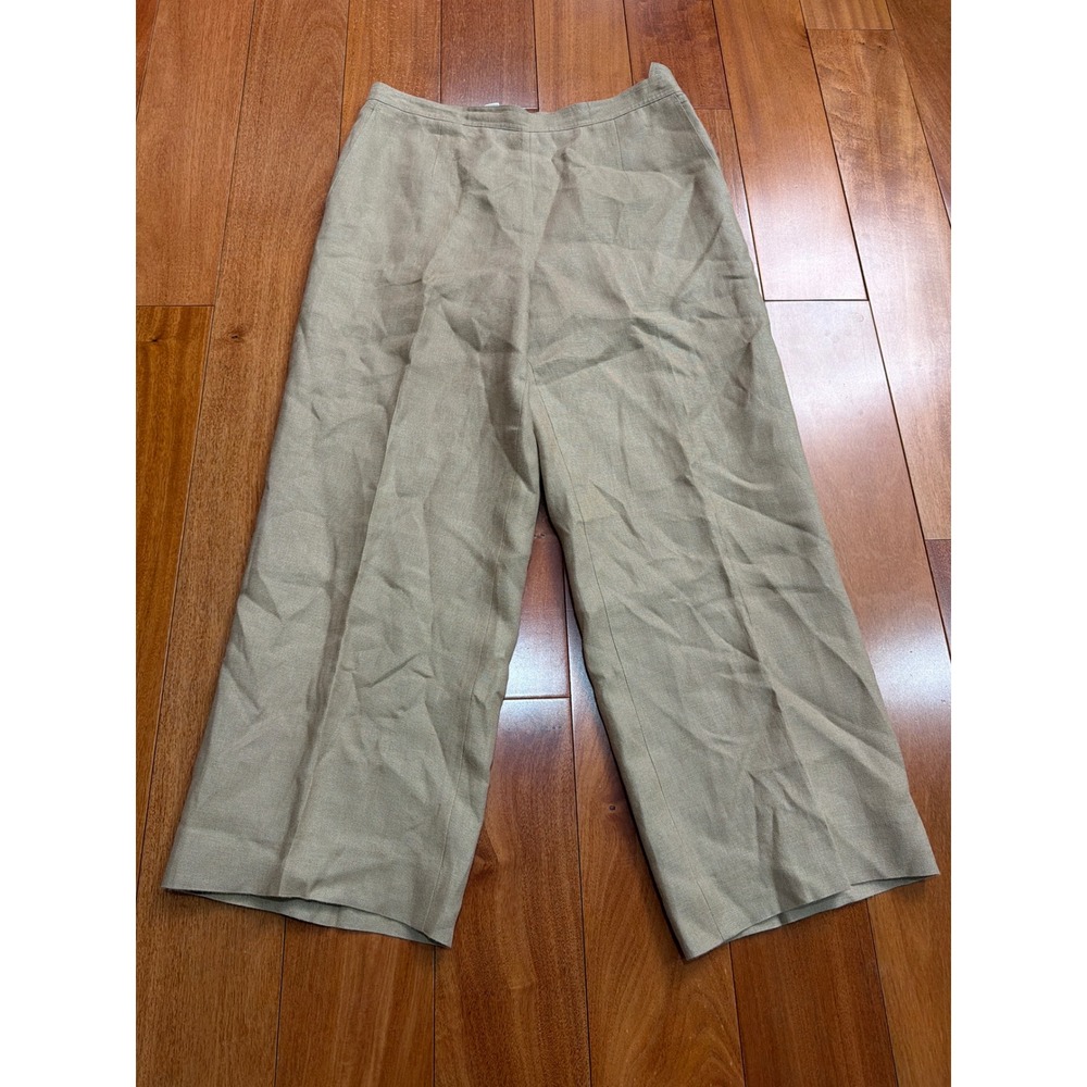 Talbots Irish Linen Pants Womens Beige Wide Leg Cropped Trousers Size 12P